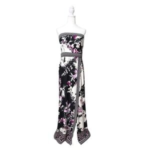 White House Black Market Strapless Maxi Dress‎ Black Floral Print Size M